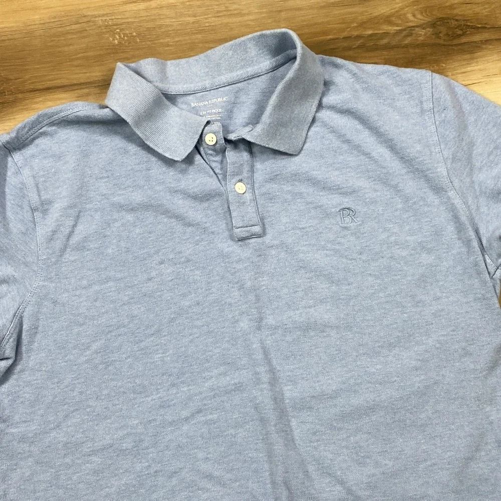 Banana Republic Polo Shirt Mens Large Slim Fit Pique Organic Cotton Blue Classic